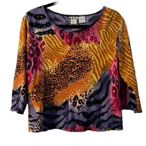 Take Two Clothing Co. Women's 3/4 Sleeve Shirt Size L Multicolor Animal Print